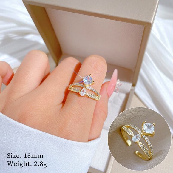 3/$35 Gold Plated Ring with Crystal Accents Adjustable Dainty Stackable Fashion - Picture 5 of 5